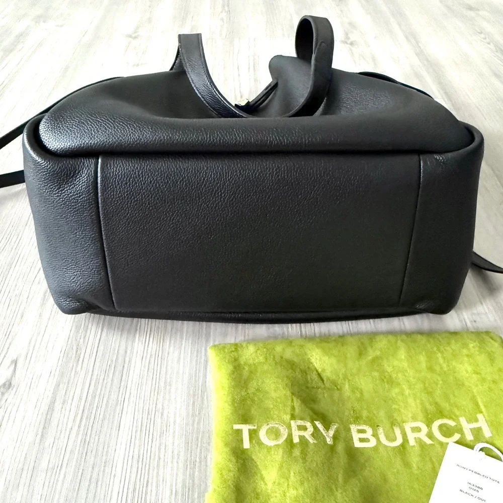 Tory Burch Black Romy Pebble Tote Bag